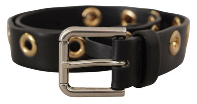 Dolce & Gabbana Schwarzer Leder Ösengürtel mit silberfarbener Metallschnalle
