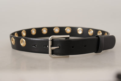 Dolce & Gabbana Schwarzer Leder Ösengürtel mit silberfarbener Metallschnalle