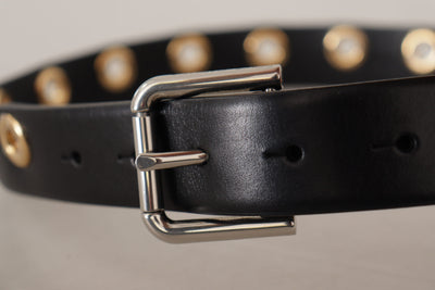 Dolce & Gabbana Schwarzer Leder Ösengürtel mit silberfarbener Metallschnalle