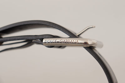 Dolce & Gabbana Schwarzer Leder Ösengürtel mit silberfarbener Metallschnalle