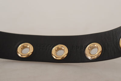 Dolce & Gabbana Schwarzer Leder Ösengürtel mit silberfarbener Metallschnalle