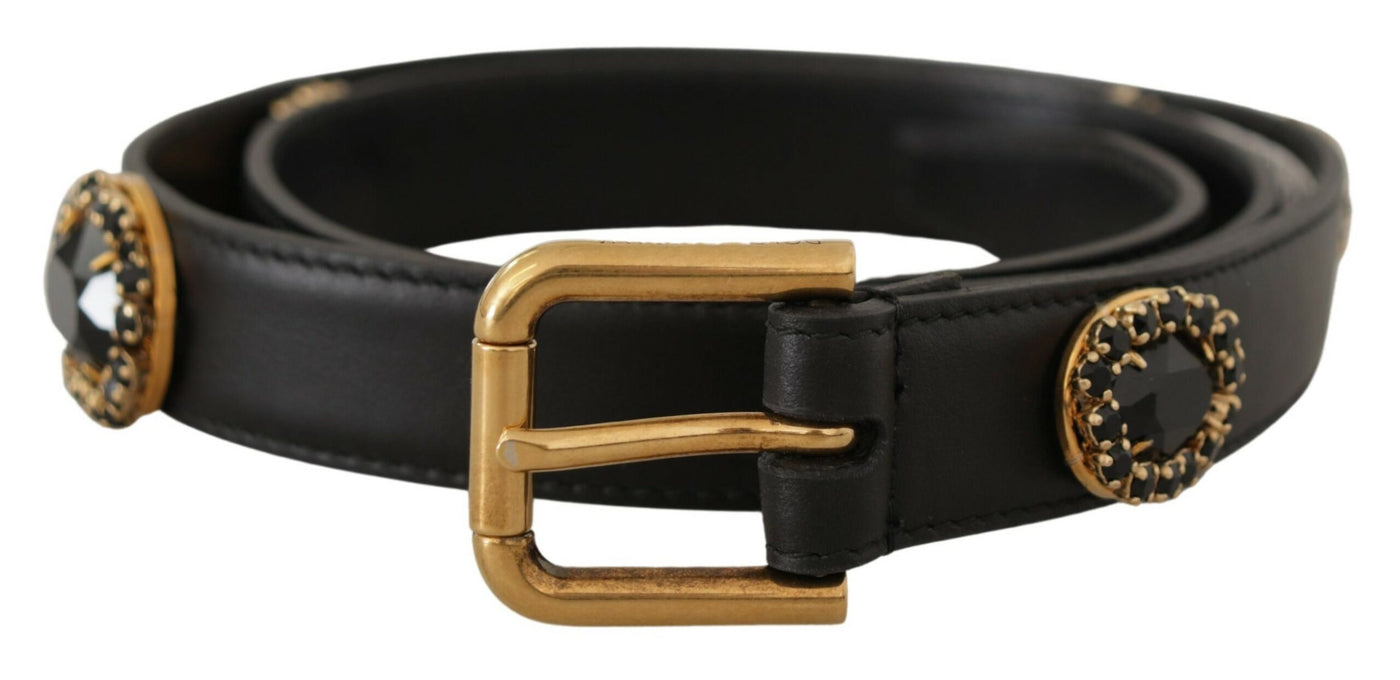 Dolce & Gabbana Schwarzer Ledergürtel mit veredeltem Kristall-Logo