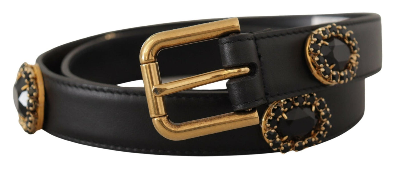 Dolce & Gabbana Schwarzer Ledergürtel mit veredeltem Kristall-Logo
