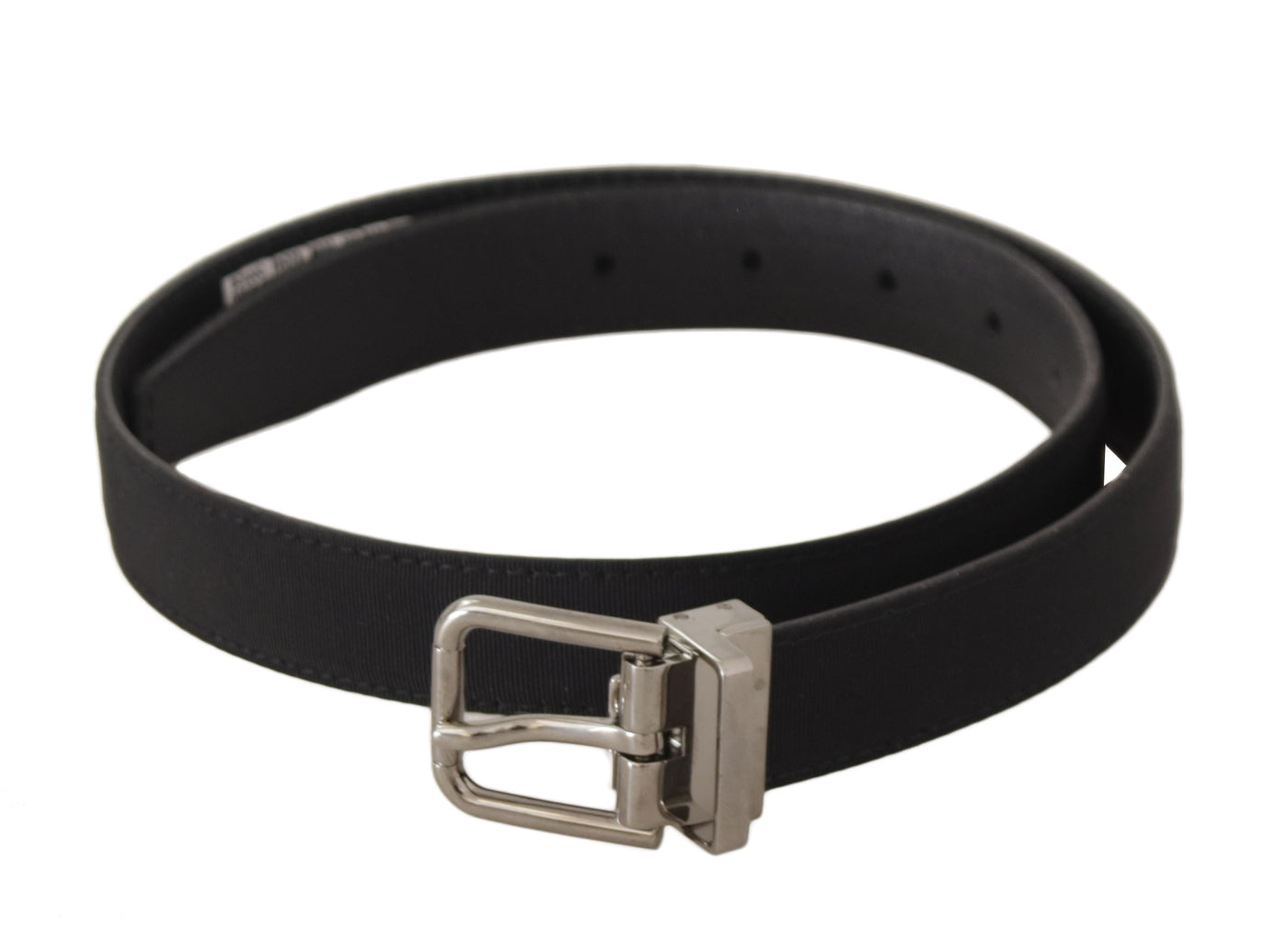 Dolce & Gabbana Schwarzer Canvas-Leder-Gürtel mit silberfarbener Metallschnalle