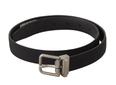 Dolce & Gabbana Schwarzer Canvas-Leder-Gürtel mit silberfarbener Metallschnalle