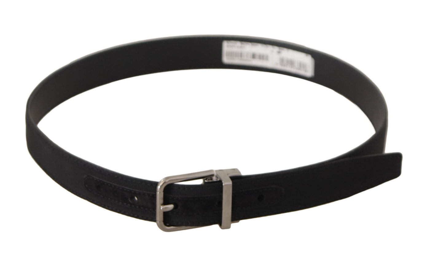 Dolce & Gabbana Schwarzer Canvas-Leder-Gürtel mit silberfarbener Metallschnalle