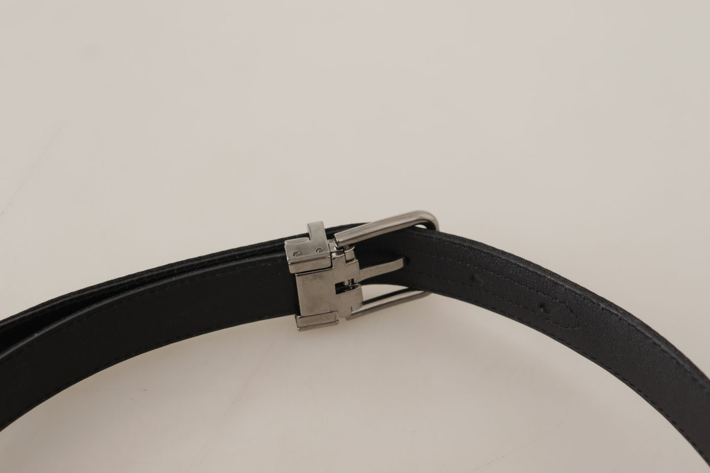 Dolce & Gabbana Schwarzer Canvas-Leder-Gürtel mit silberfarbener Metallschnalle