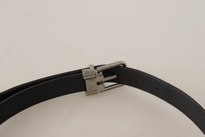 Dolce & Gabbana Schwarzer Canvas-Leder-Gürtel mit silberfarbener Metallschnalle