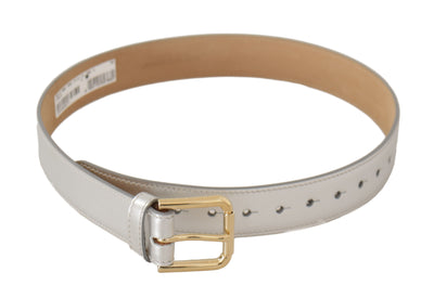 Dolce & Gabbana Silberner Ledergürtel mit goldfarbener Logo-Metallschnalle