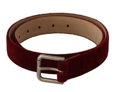 Dolce & Gabbana Red Velvet Silber Logo gravierte Metallschnalle Gürtel