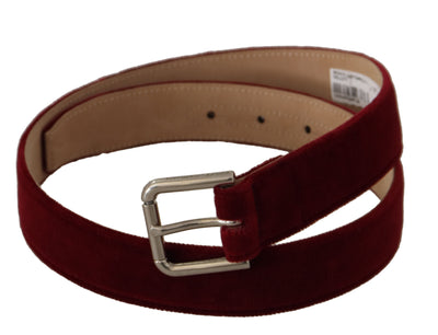 Dolce & Gabbana Red Velvet Silber Logo gravierte Metallschnalle Gürtel