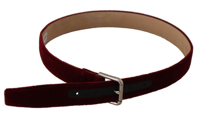 Dolce & Gabbana Red Velvet Silber Logo gravierte Metallschnalle Gürtel
