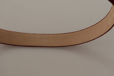 Dolce & Gabbana Red Velvet Silber Logo gravierte Metallschnalle Gürtel