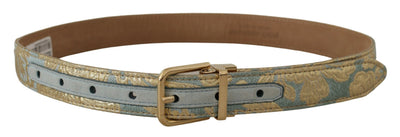 Dolce & Gabbana Blauer Leder-Jacquardgürtel mit geprägter goldener Metallschnalle