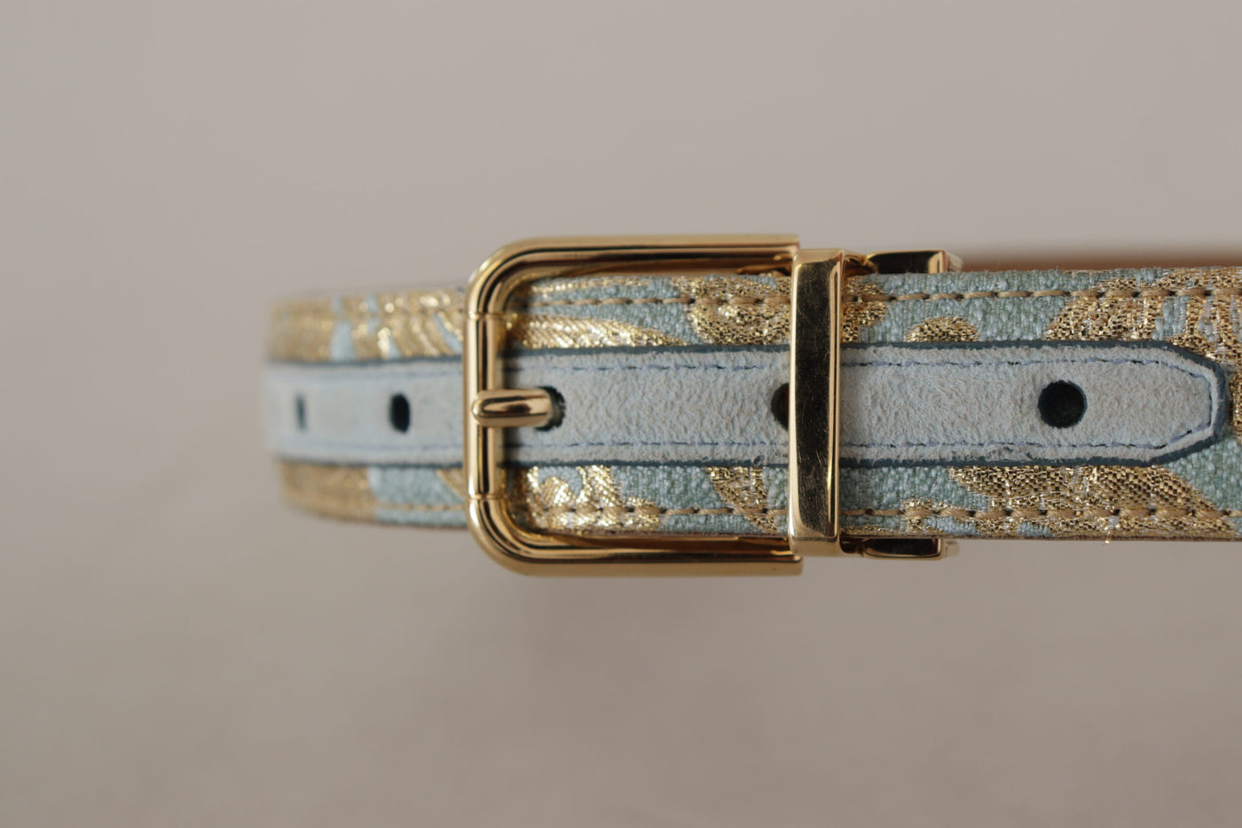 Dolce & Gabbana Blauer Leder-Jacquardgürtel mit geprägter goldener Metallschnalle
