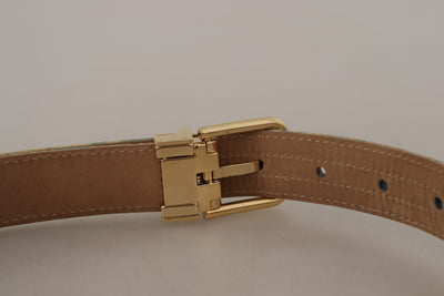 Dolce & Gabbana Blauer Leder-Jacquardgürtel mit geprägter goldener Metallschnalle