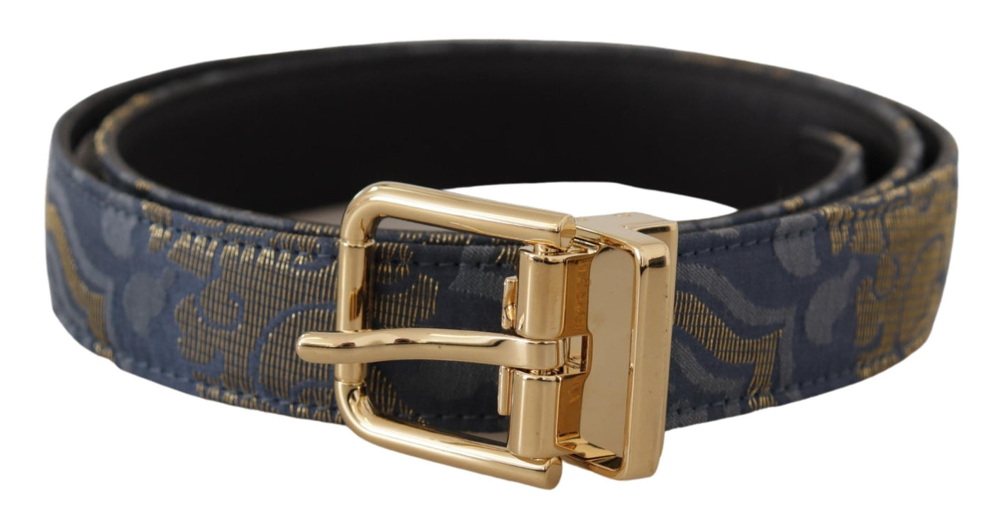 Dolce & Gabbana Marineblauer Jacquardgürtel mit goldfarbenem Logo und Metallschnalle