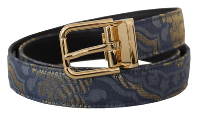 Dolce & Gabbana Marineblauer Jacquardgürtel mit goldfarbenem Logo und Metallschnalle