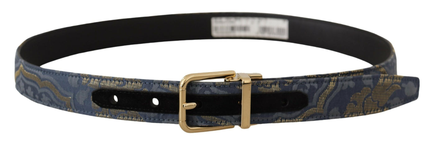 Dolce & Gabbana Marineblauer Jacquardgürtel mit goldfarbenem Logo und Metallschnalle