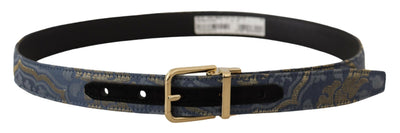 Dolce & Gabbana Marineblauer Jacquardgürtel mit goldfarbenem Logo und Metallschnalle
