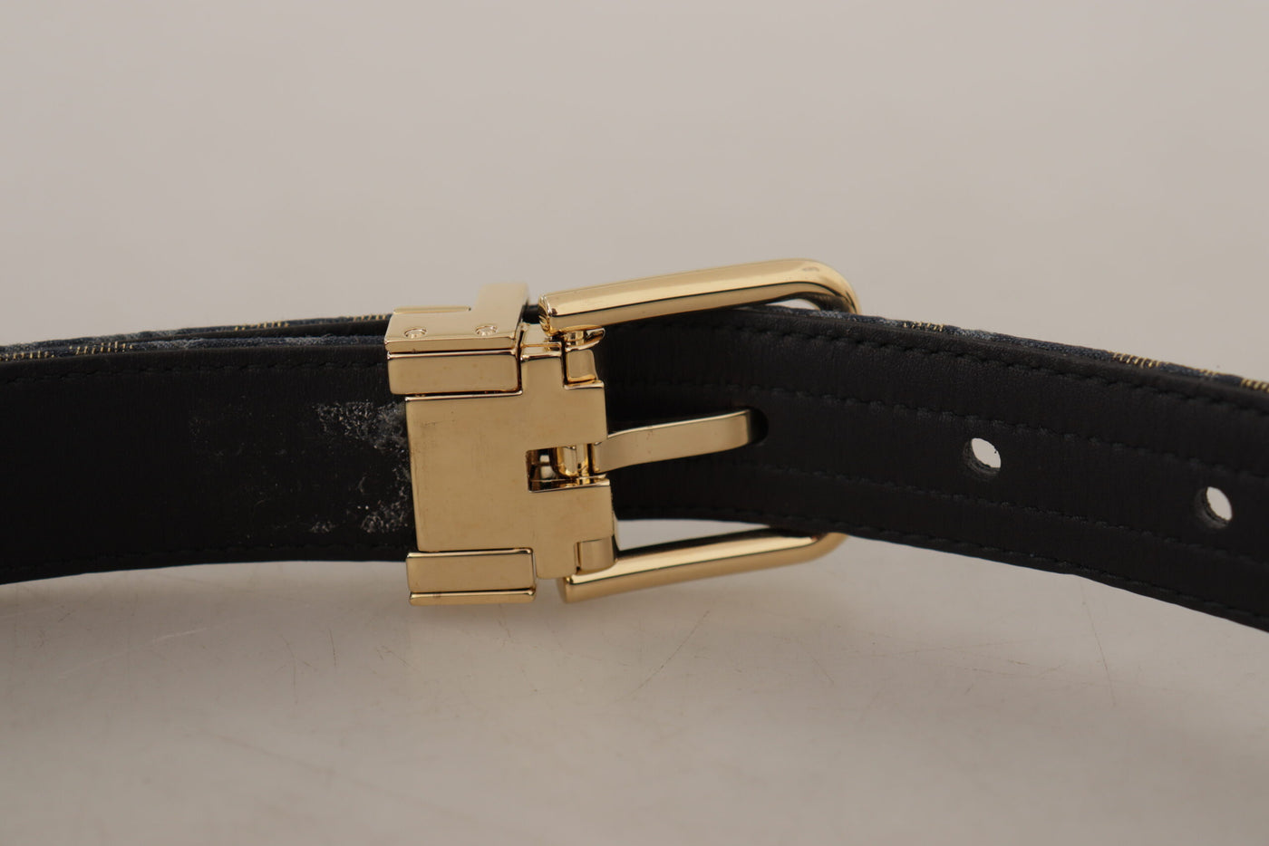Dolce & Gabbana Marineblauer Jacquardgürtel mit goldfarbenem Logo und Metallschnalle