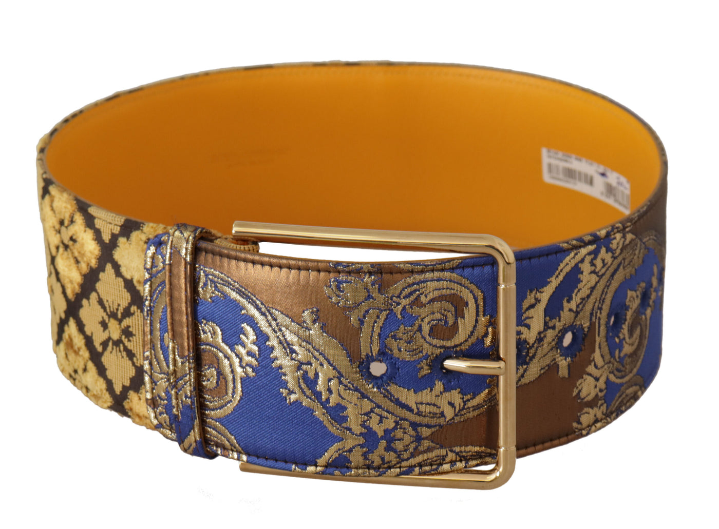 Dolce & Gabbana Blauer floraler Patchwork-Ledergürtel mit breiter Taille und Schnalle