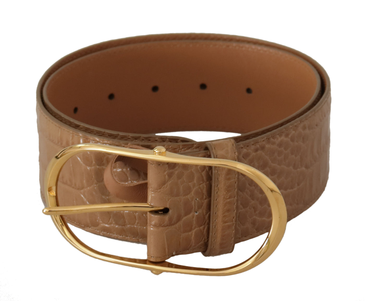 Dolce & Gabbana Braun Beige Leder Gold Metall Oval Schnalle Gürtel