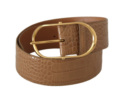 Dolce & Gabbana Braun Beige Leder Gold Metall Oval Schnalle Gürtel