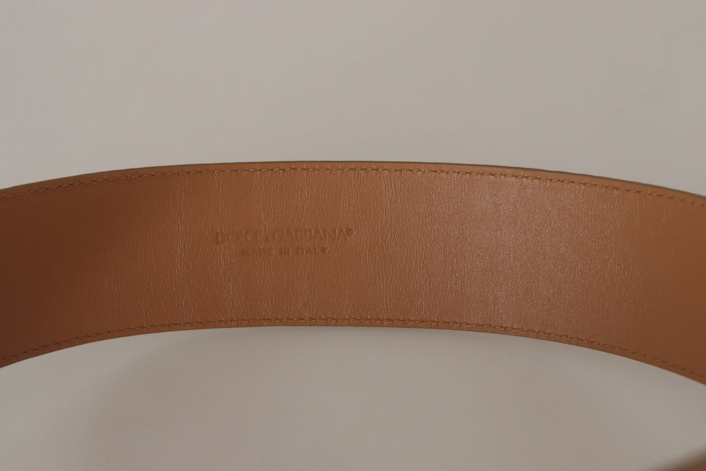 Dolce & Gabbana Braun Beige Leder Gold Metall Oval Schnalle Gürtel