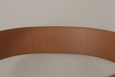 Dolce & Gabbana Braun Beige Leder Gold Metall Oval Schnalle Gürtel