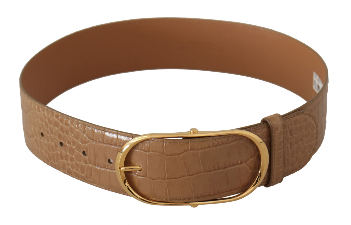 Dolce & Gabbana Braun Beige Leder Gold Metall Oval Schnalle Gürtel