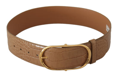 Dolce & Gabbana Braun Beige Leder Gold Metall Oval Schnalle Gürtel
