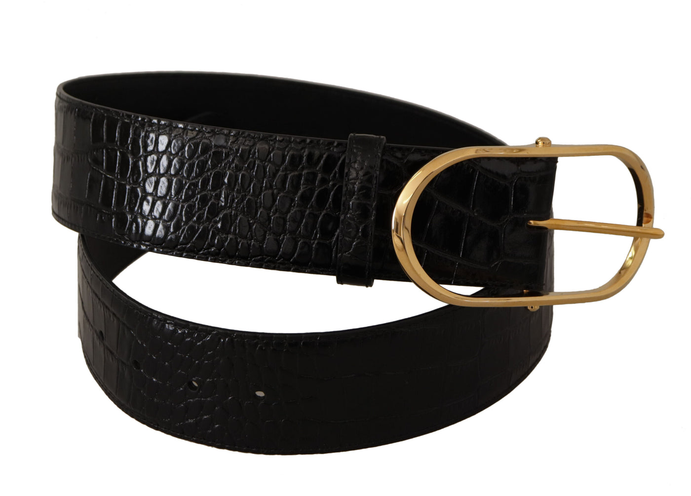 Dolce & Gabbana Schwarzer geprägter Ledergürtel mit goldfarbener Metallschnalle
