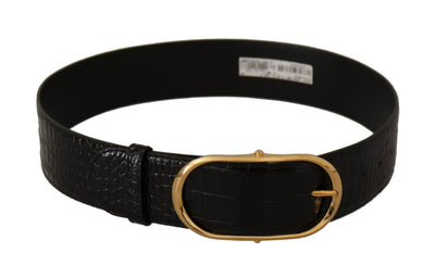 Dolce & Gabbana Schwarzer geprägter Ledergürtel mit goldfarbener Metallschnalle