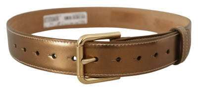 Dolce & Gabbana Bronze Kalbsleder Gold Logo Gürtelschnalle