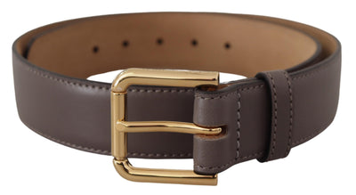 Dolce & Gabbana Grauer Kalbsledergürtel mit goldener Metall-Logoschnalle