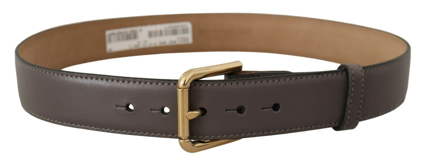 Dolce & Gabbana Grauer Kalbsledergürtel mit goldener Metall-Logoschnalle