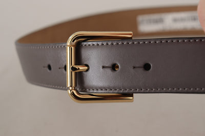 Dolce & Gabbana Grauer Kalbsledergürtel mit goldener Metall-Logoschnalle