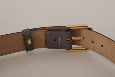 Dolce & Gabbana Grauer Kalbsledergürtel mit goldener Metall-Logoschnalle