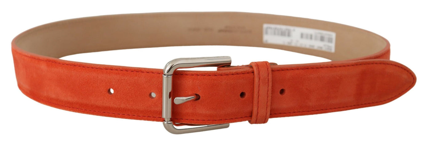 Dolce & Gabbana Orangefarbener Leder-Wildleder-Gürtel mit silberner Logo-Metallschnalle