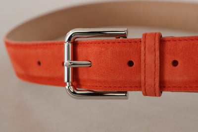 Dolce & Gabbana Orangefarbener Leder-Wildleder-Gürtel mit silberner Logo-Metallschnalle