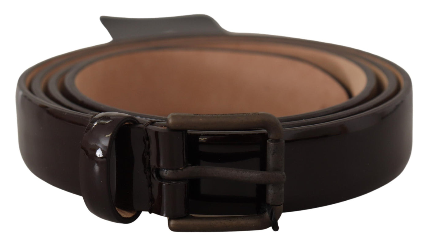 Dolce & Gabbana Schwarzer Lackleder-Logo-Metall-Gürtel mit Taillenschnalle