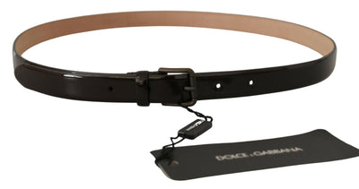 Dolce & Gabbana Schwarzer Lackleder-Logo-Metall-Gürtel mit Taillenschnalle