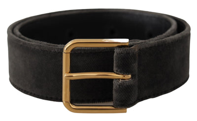 Dolce & Gabbana Brauner Samt Goldton Logo Metall Gürtelschnalle