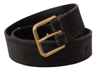 Dolce & Gabbana Brauner Samt Goldton Logo Metall Gürtelschnalle