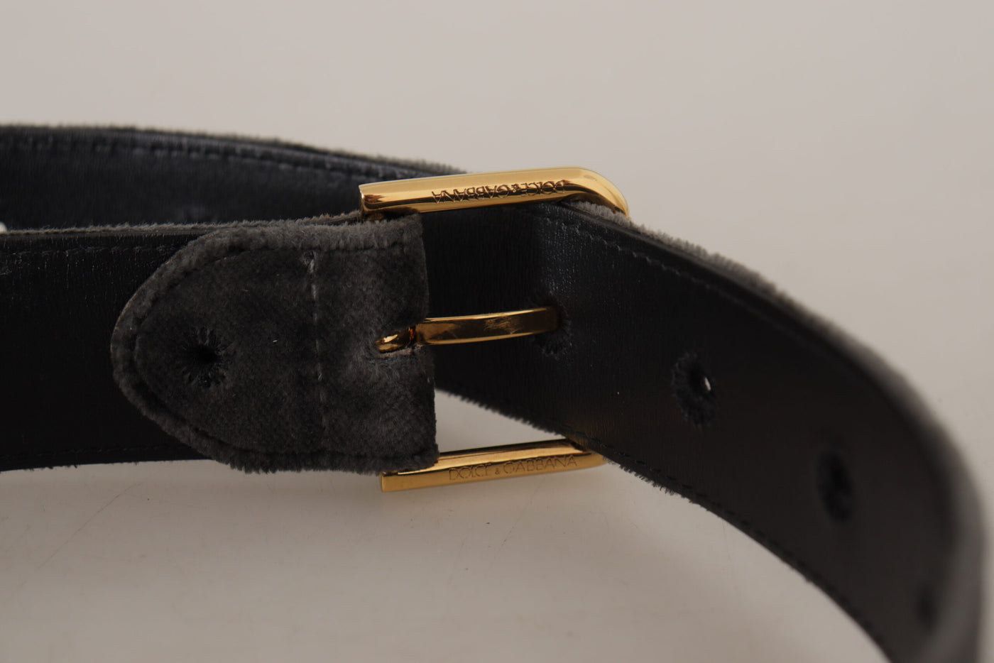 Dolce & Gabbana Brauner Samt Goldton Logo Metall Gürtelschnalle