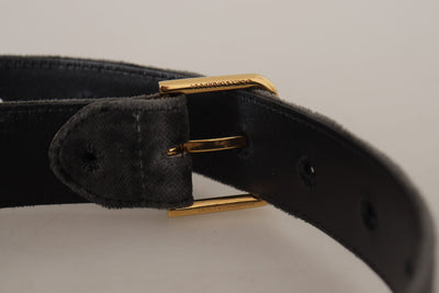 Dolce & Gabbana Brauner Samt Goldton Logo Metall Gürtelschnalle