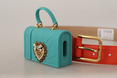 Dolce & Gabbana Orange Leder Devotion Heart Micro Tasche Kopfhörer Gürtel