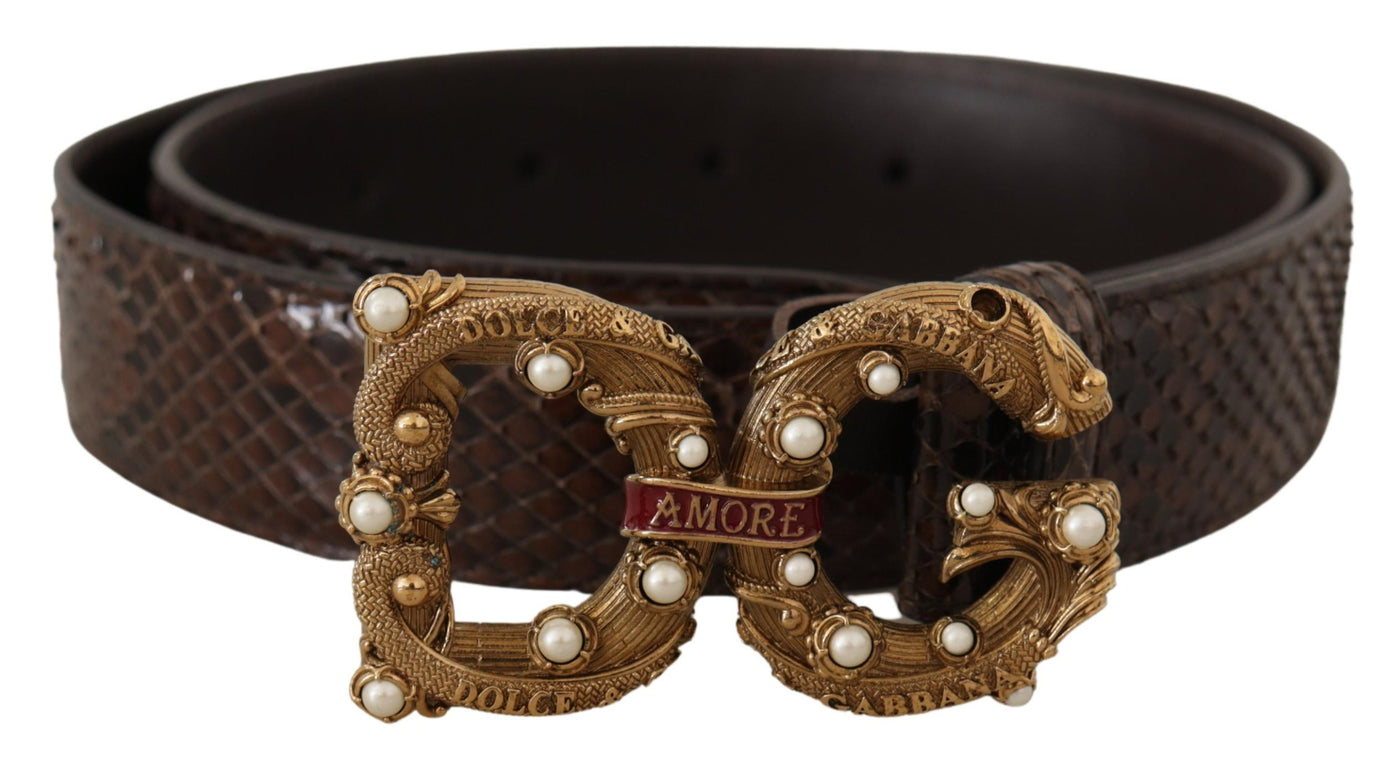 Dolce & Gabbana Brauner Amore Tierdruck Exotisches Leder Logo Schnalle Gürtel