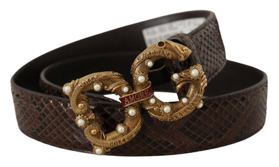 Dolce & Gabbana Brauner Amore Tierdruck Exotisches Leder Logo Schnalle Gürtel